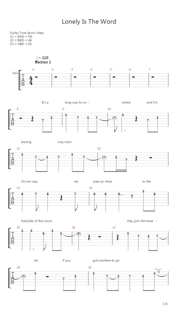 Lonely Is The Word吉他谱