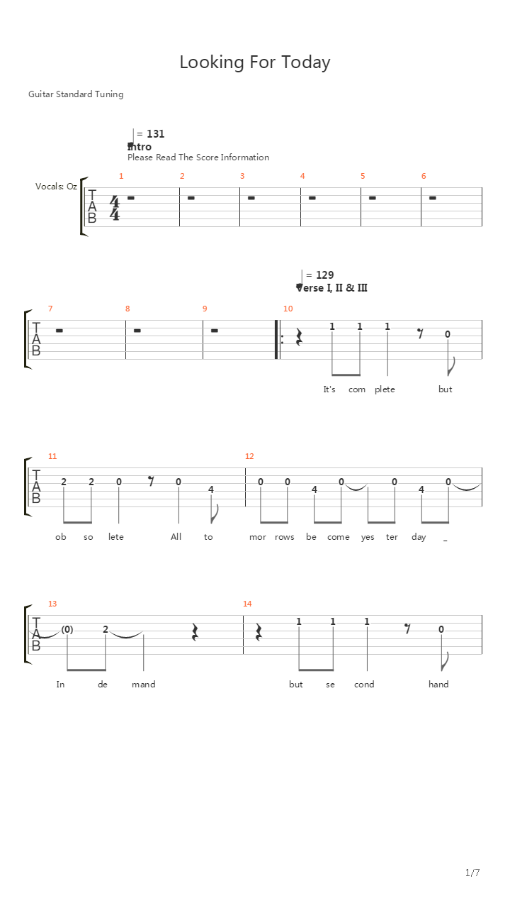 Looking For Today吉他谱