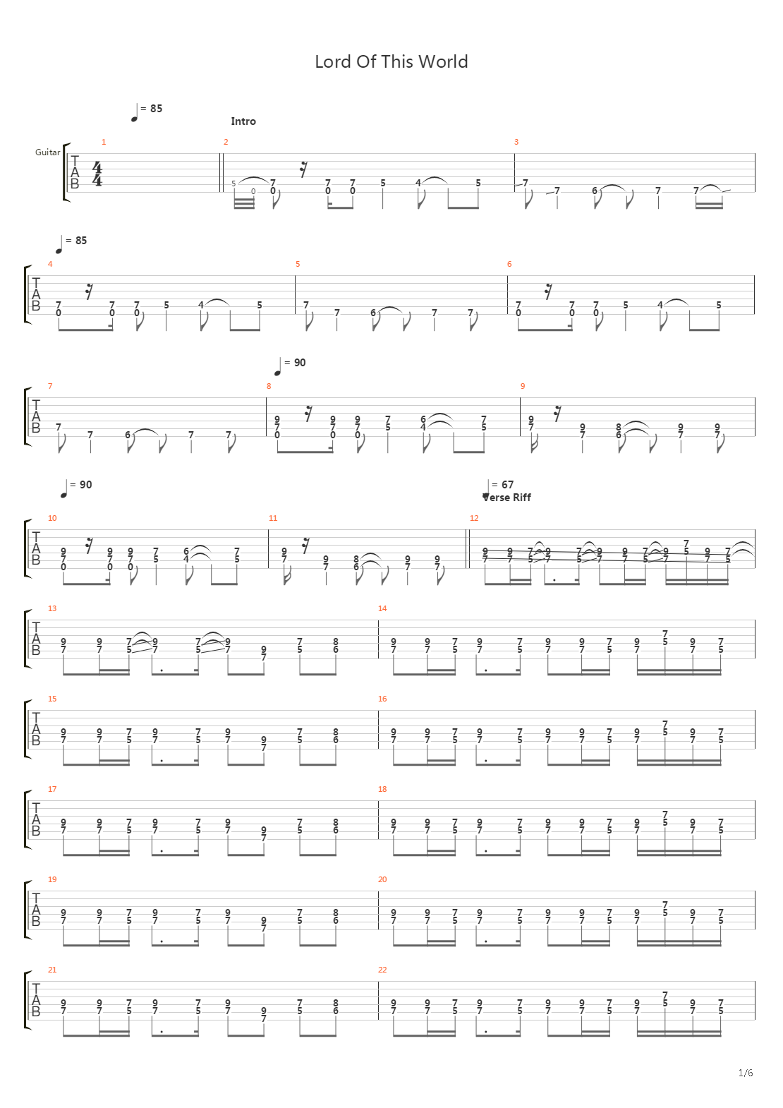Lord Of This World吉他谱