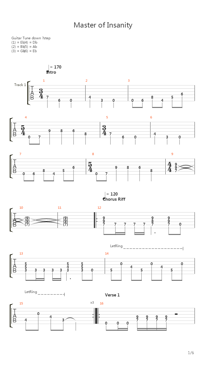 Master Of Insanity吉他谱