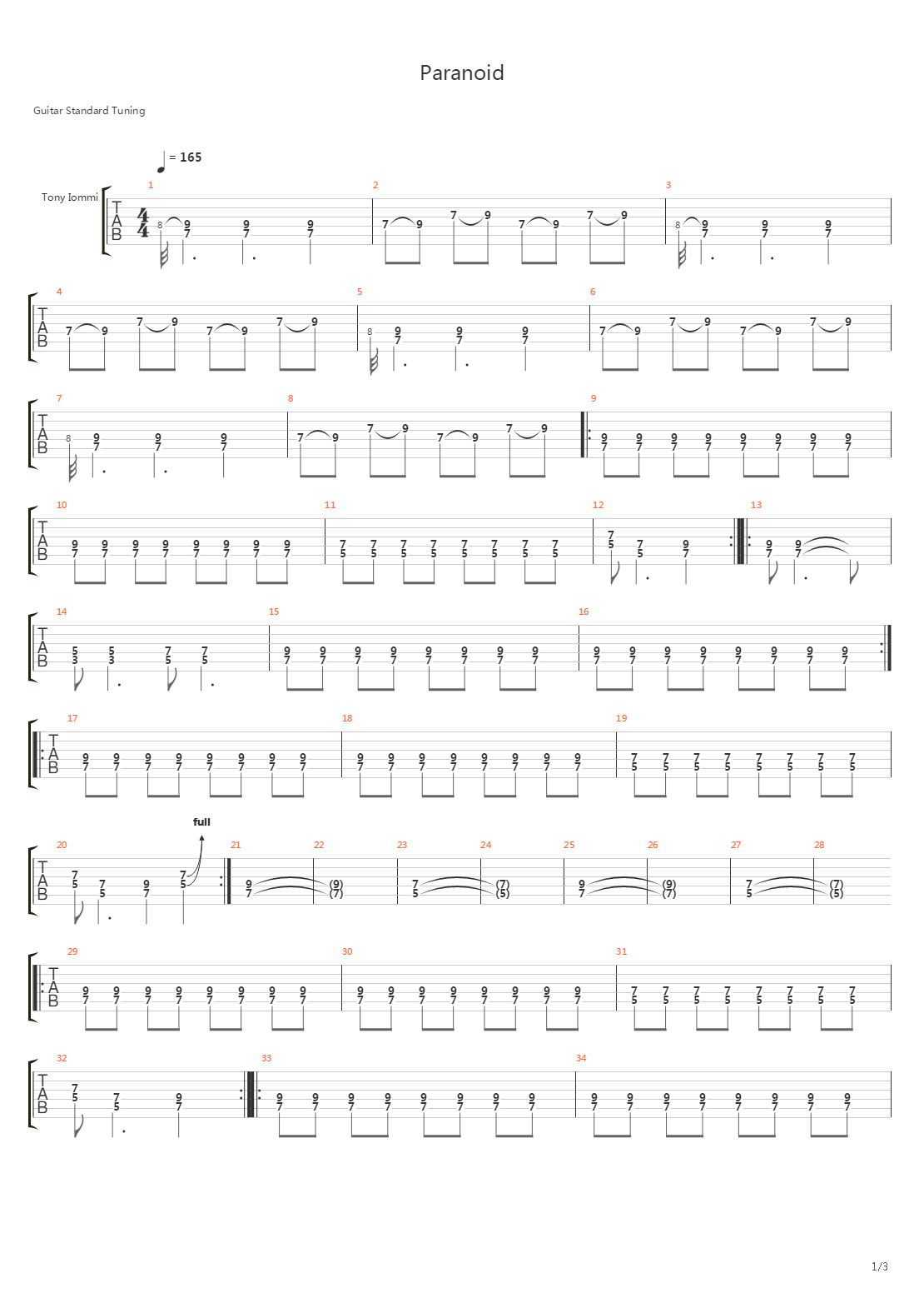 Paranoid吉他谱