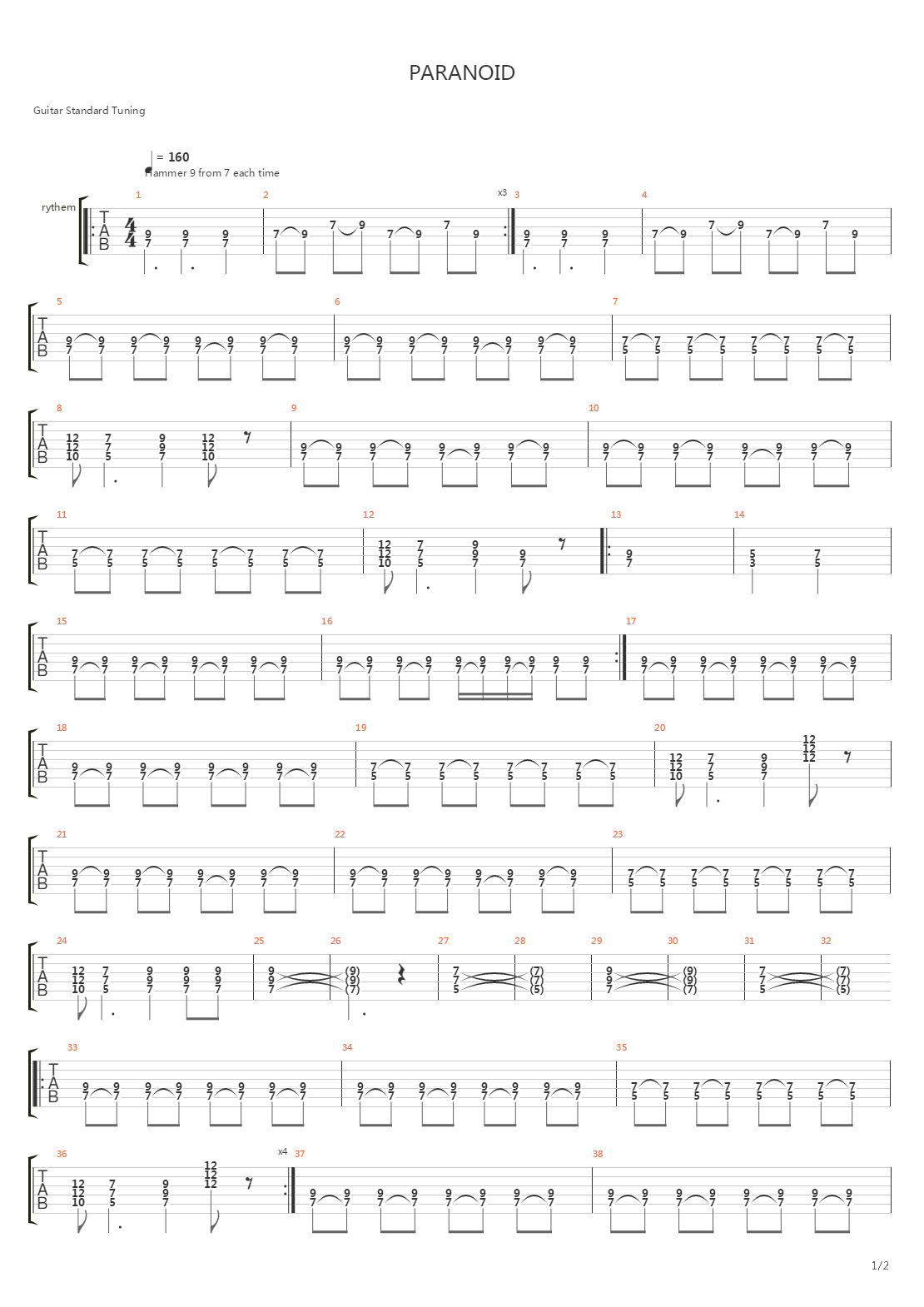 Paranoid吉他谱