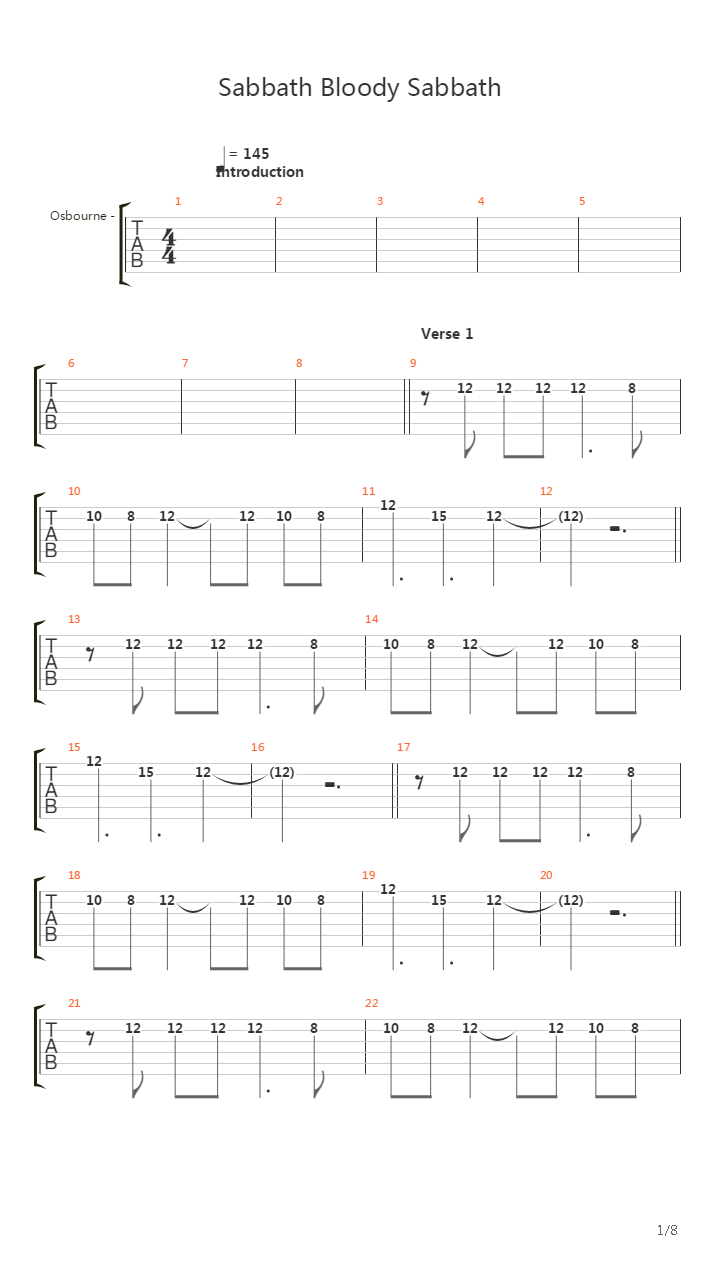Sabbath Bloody Sabbath吉他谱