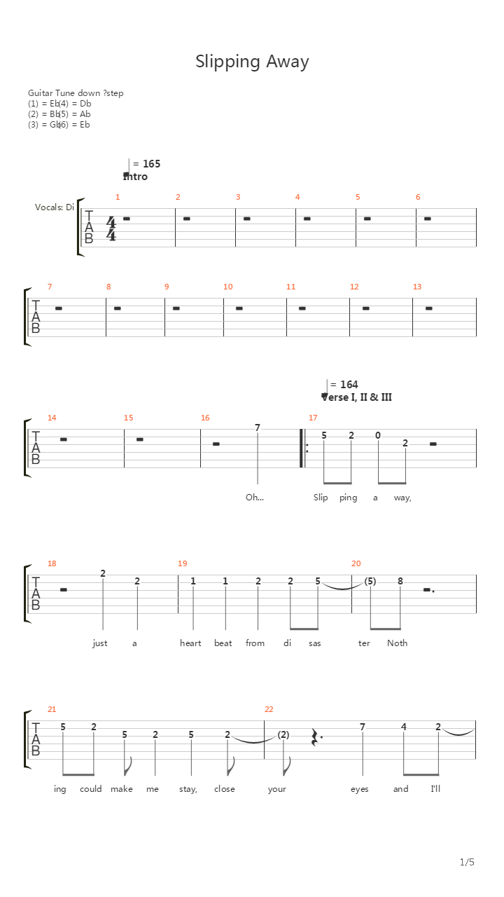 Slipping Away吉他谱