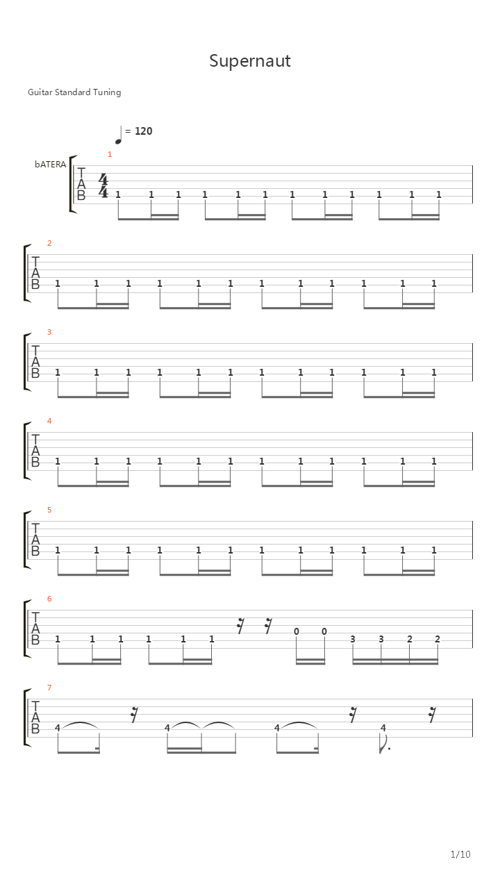 Supernaut吉他谱