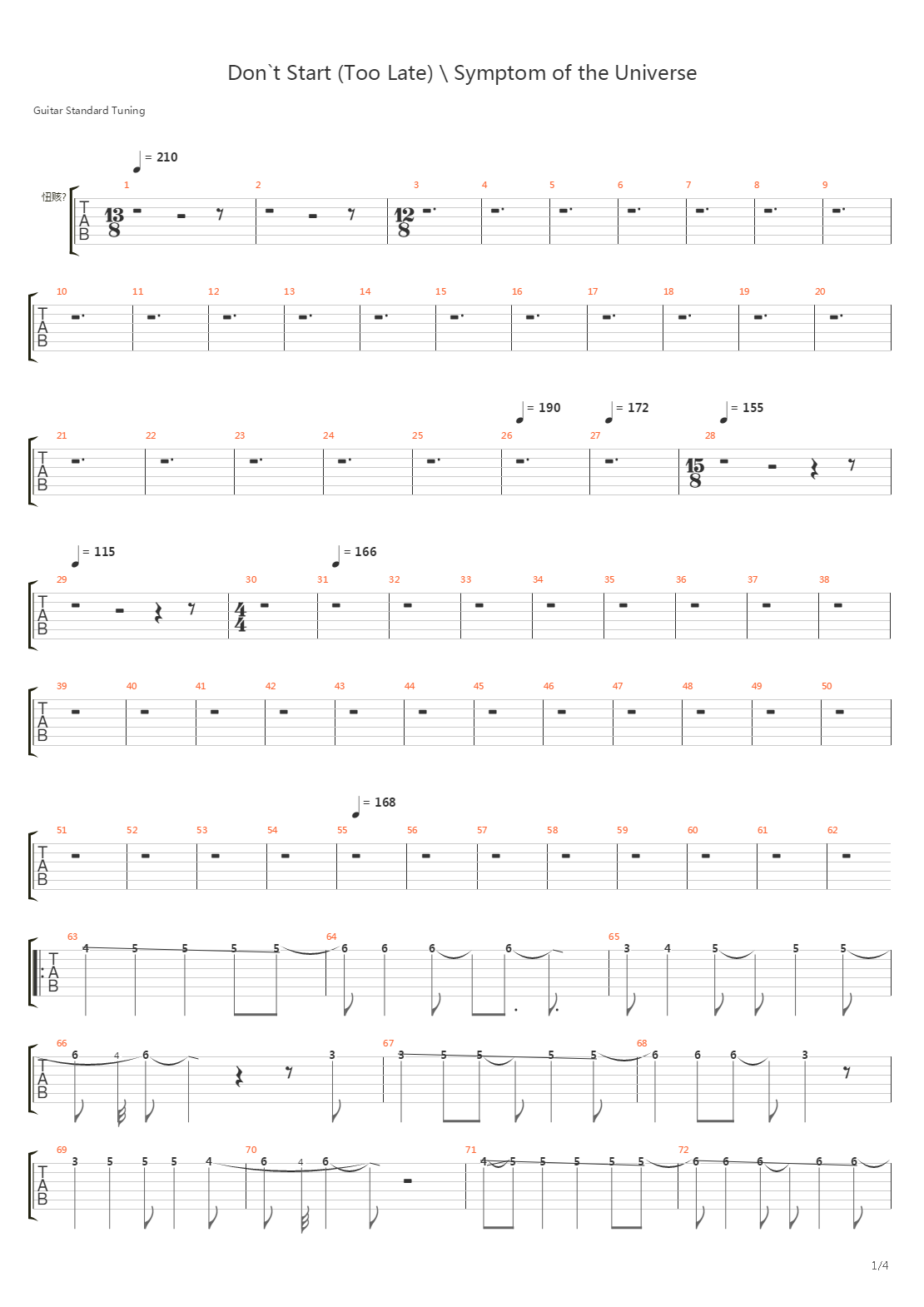 Symptom Of The Universe吉他谱