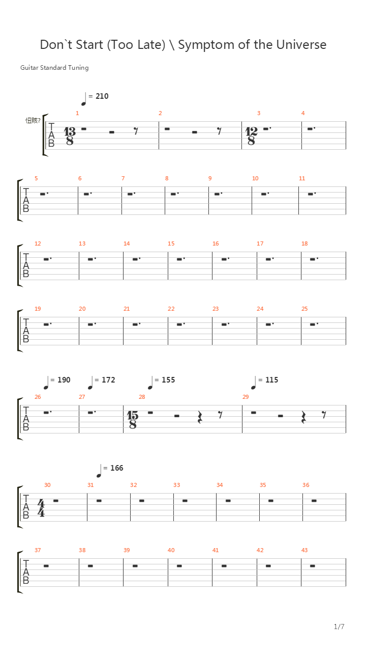 Symptom Of The Universe吉他谱