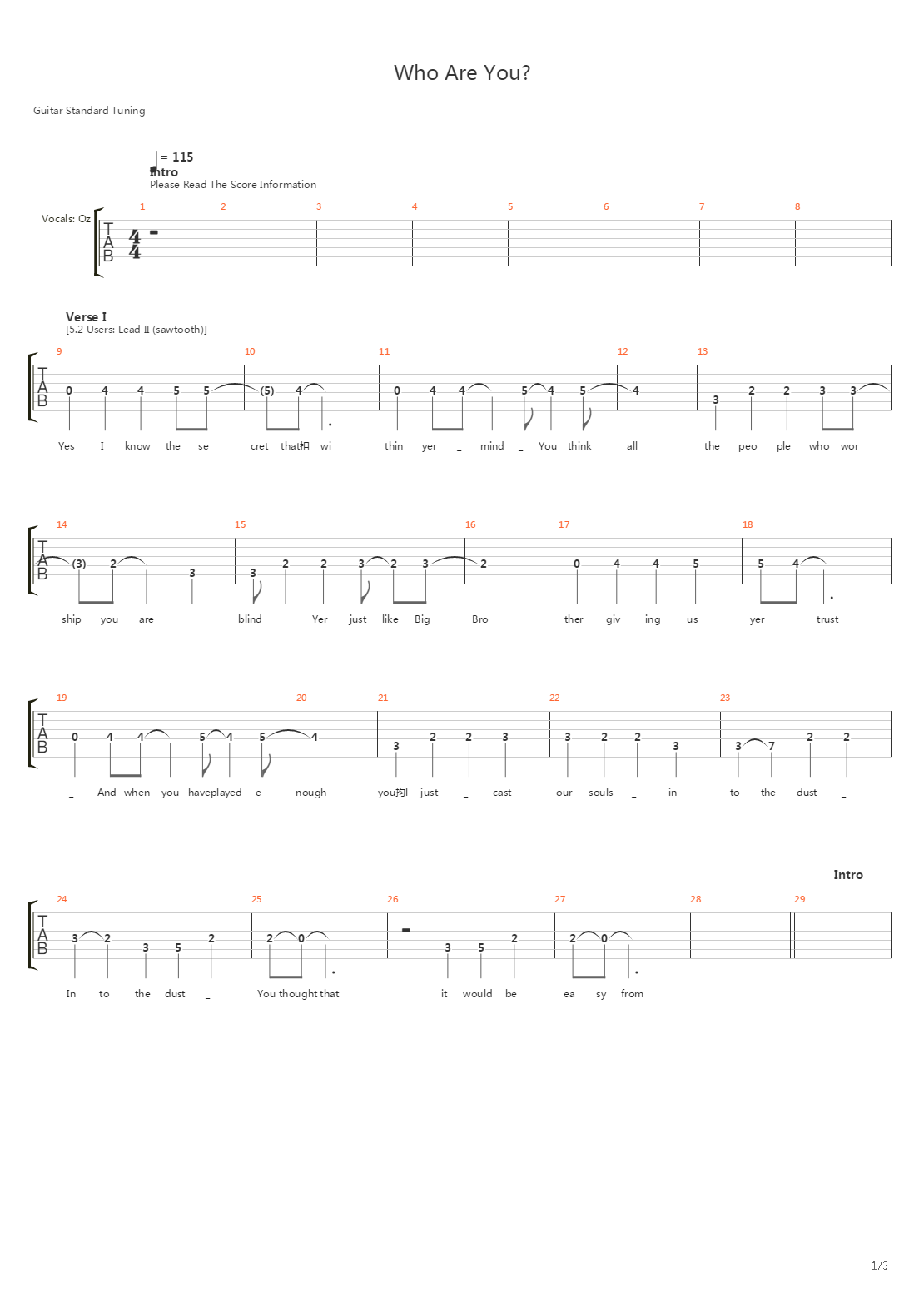Who Are You吉他谱