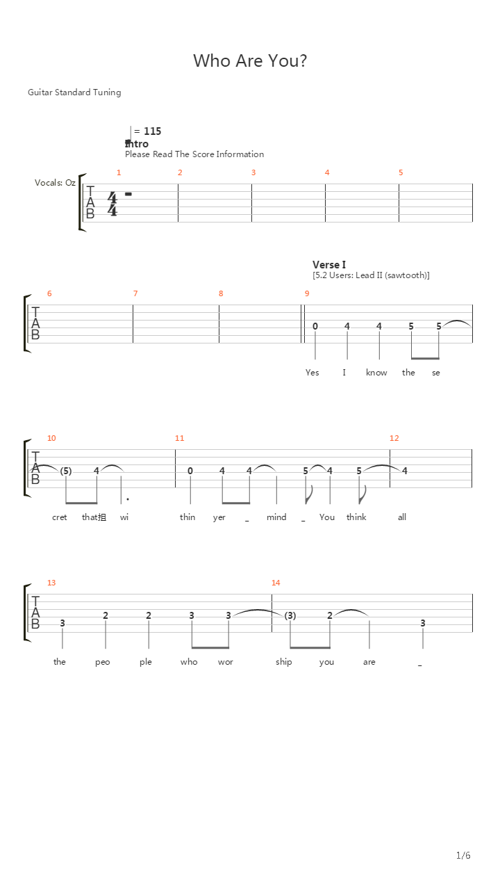 Who Are You吉他谱