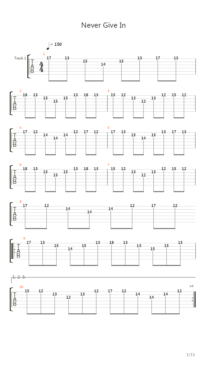 Never Give In吉他谱