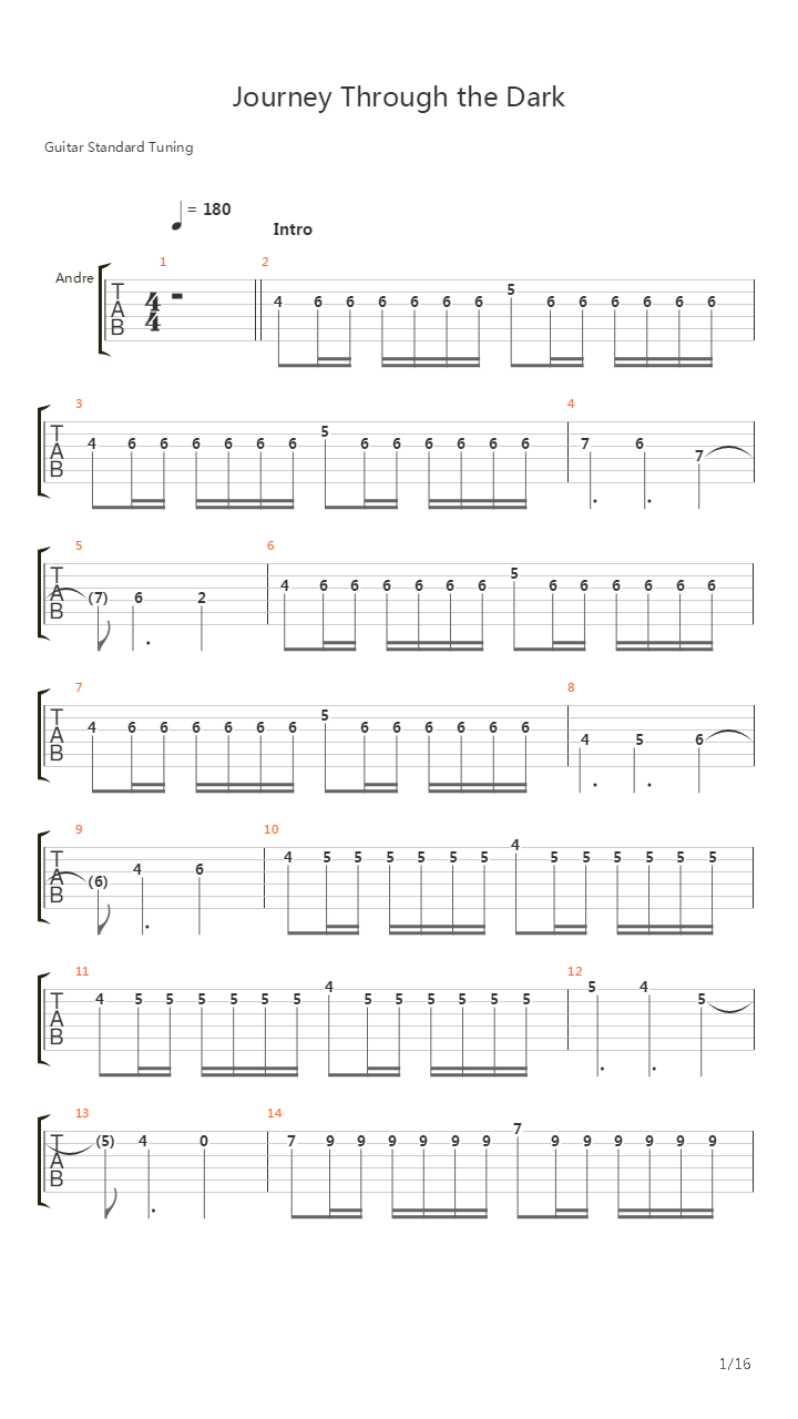 Journey Through The Dark吉他谱