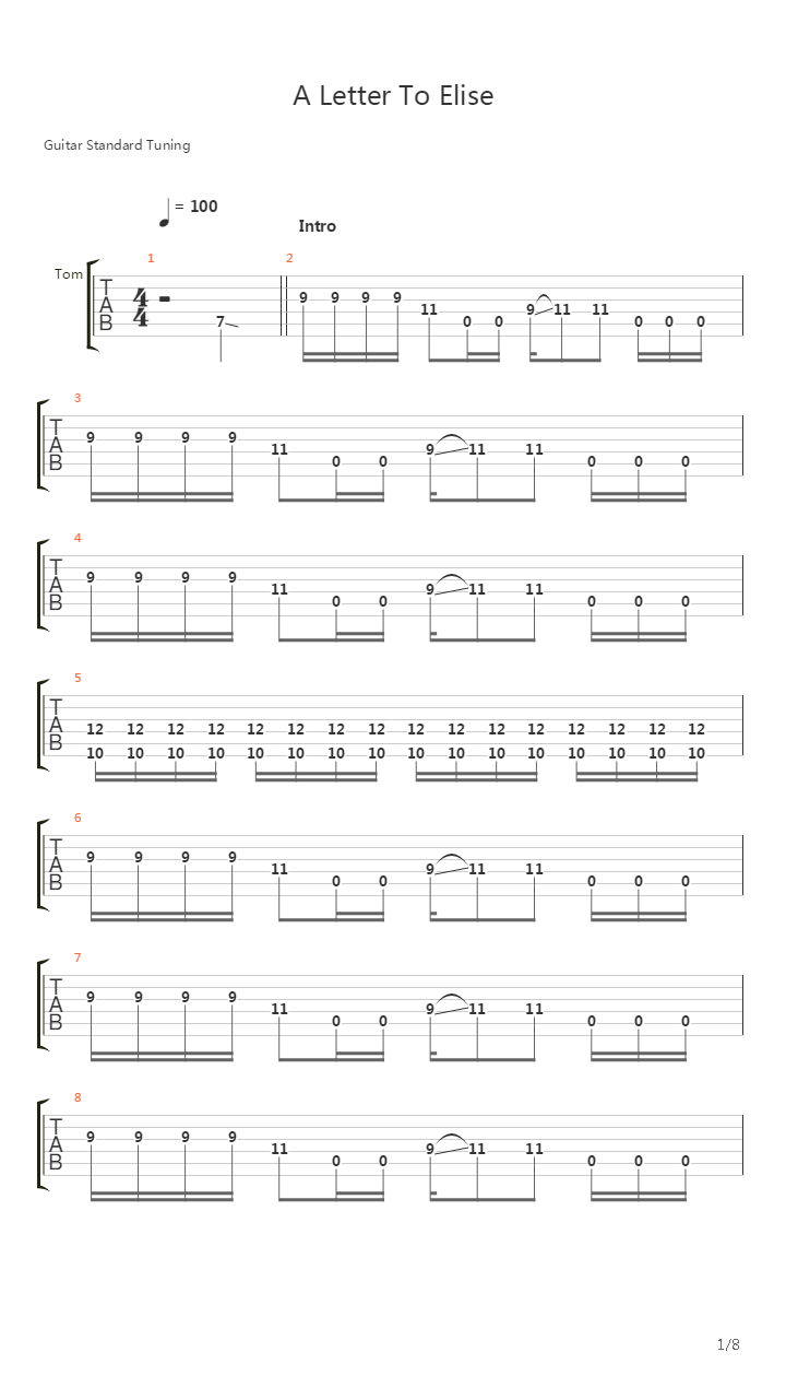 A Letter To Elise吉他谱
