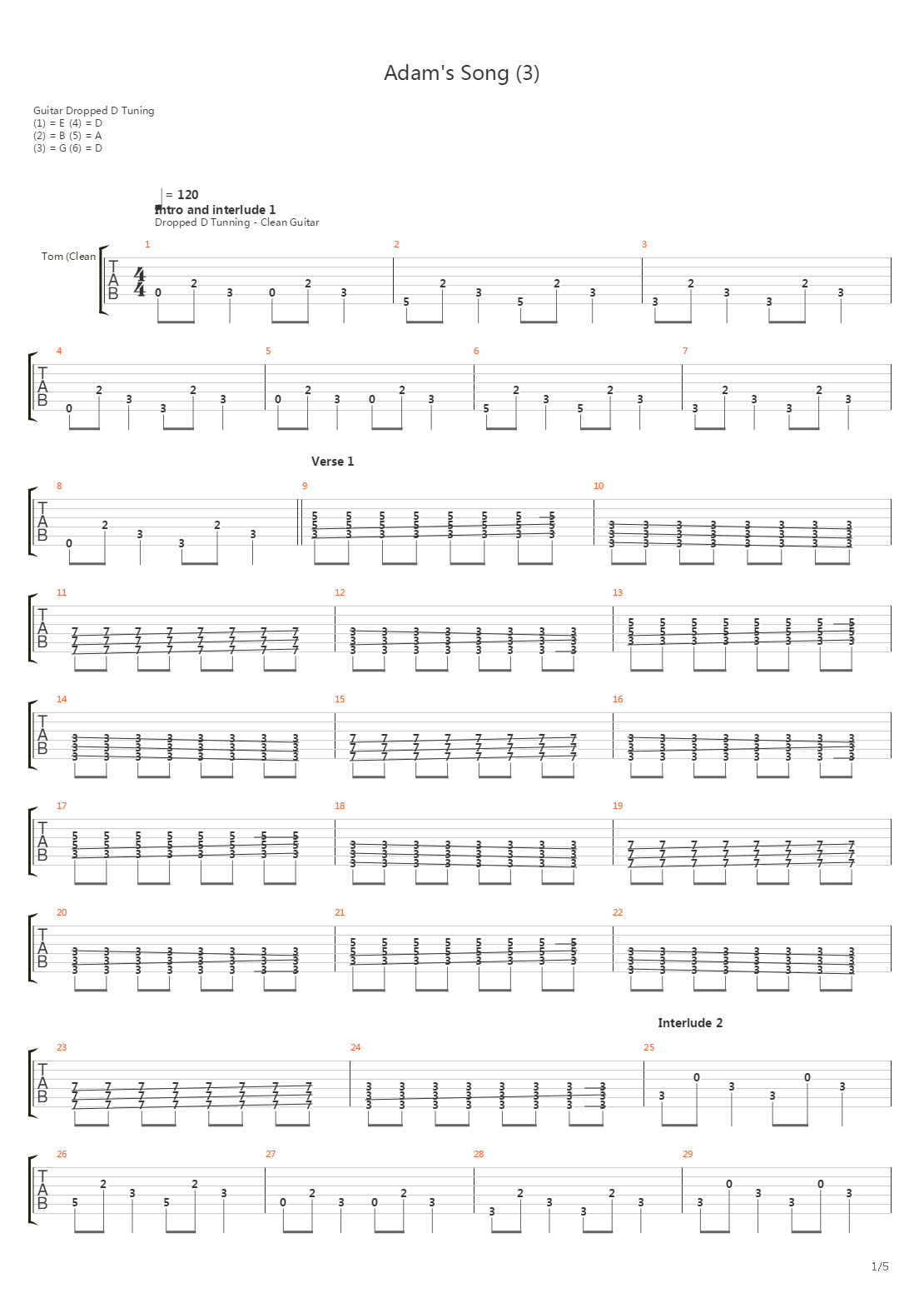 Adam's Song吉他谱