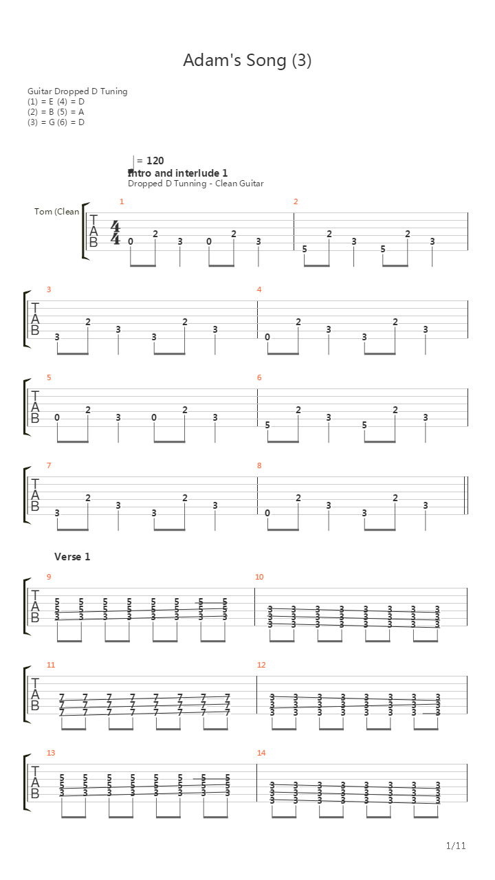 Adam's Song吉他谱