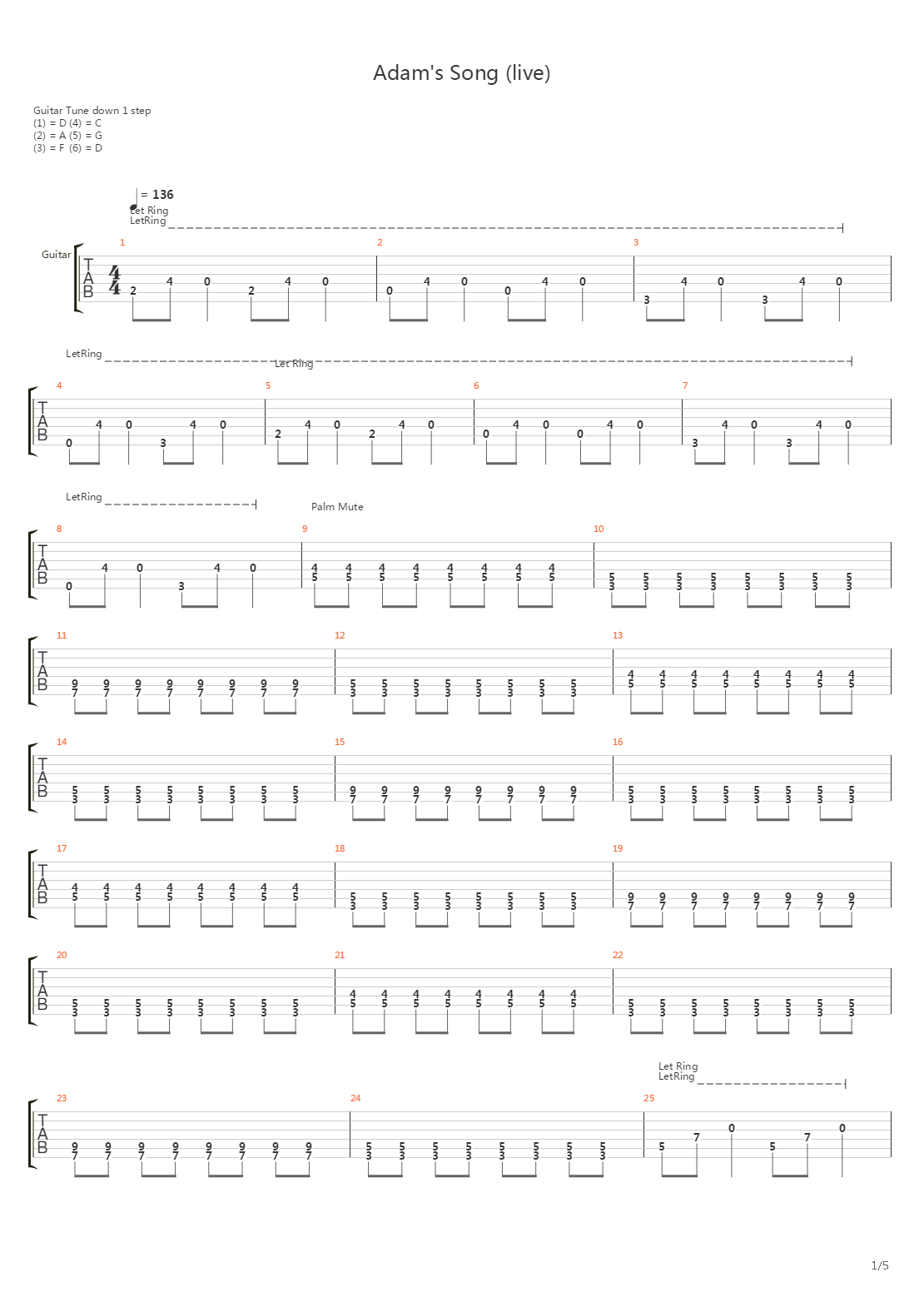 Adam's Song (live)吉他谱