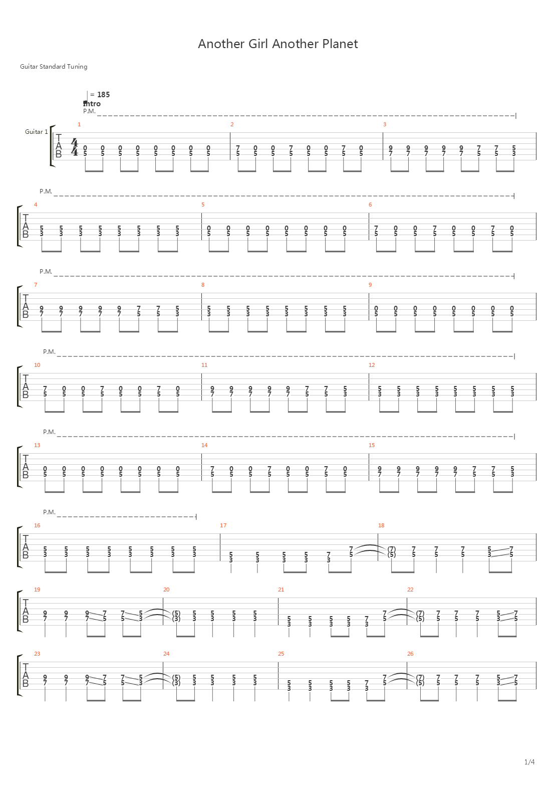 Another Girl Another Planet吉他谱