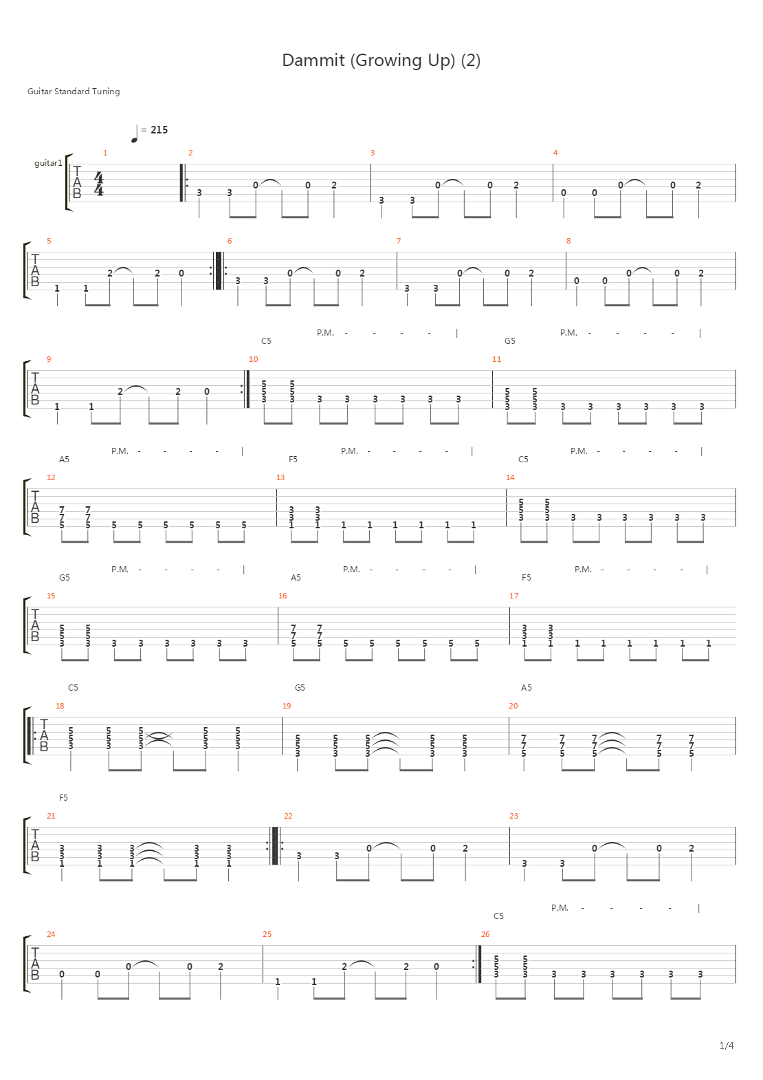 Dammit (Growing Up)吉他谱
