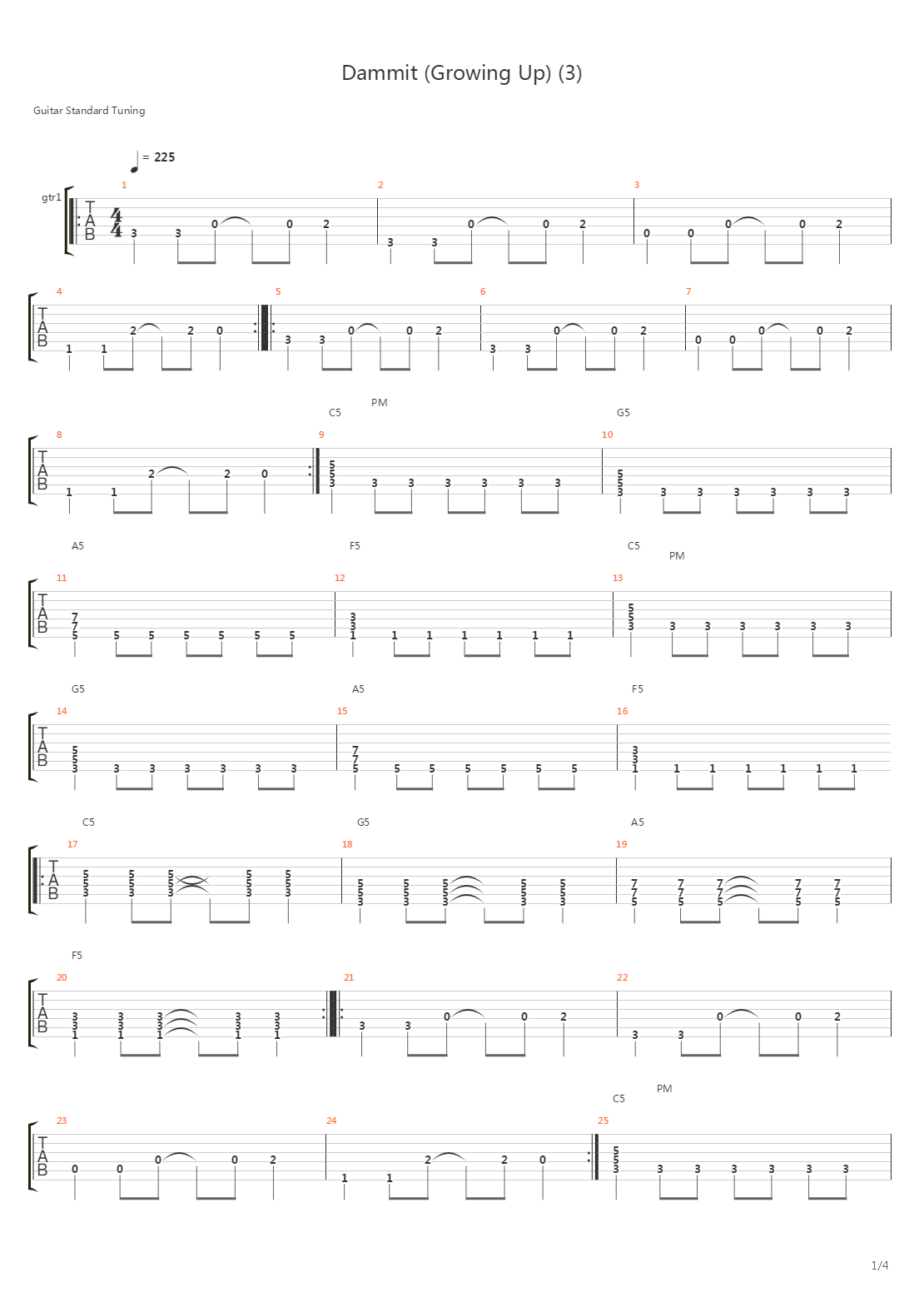 Dammit (Growing Up)吉他谱