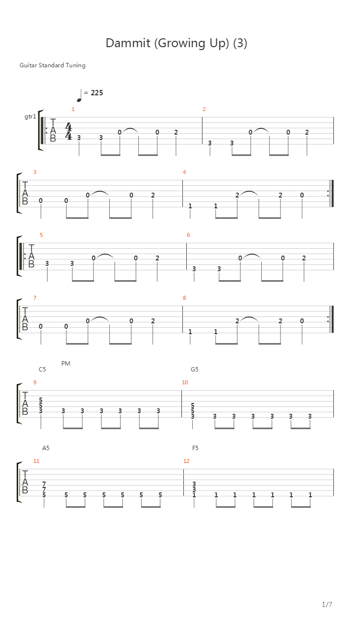 Dammit (Growing Up)吉他谱