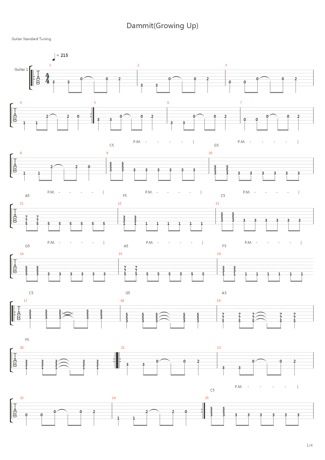 Dammit (Growing Up)吉他谱