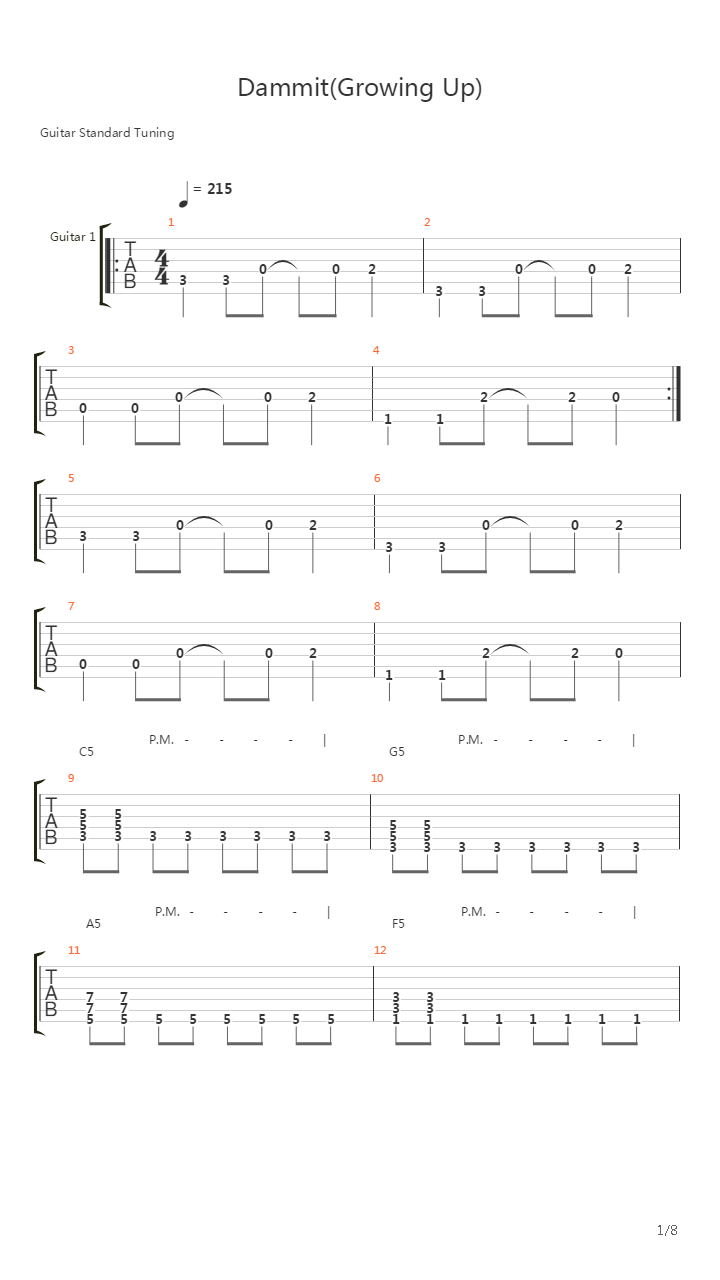 Dammit (Growing Up)吉他谱