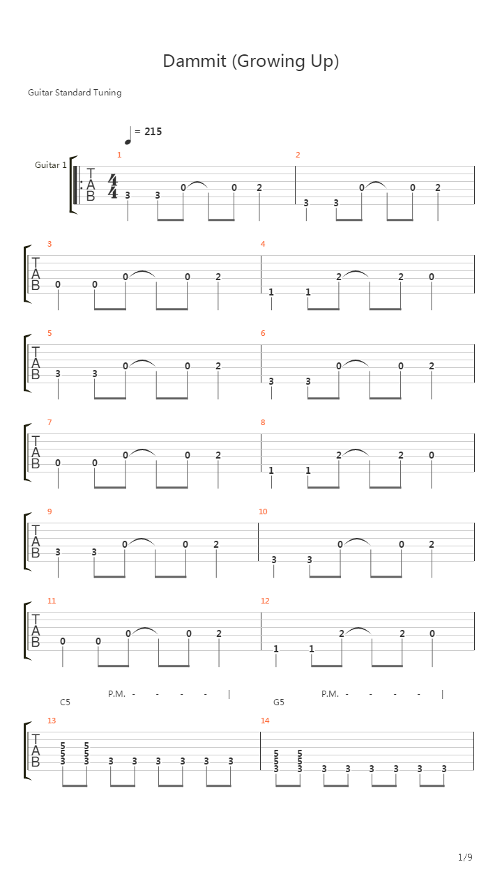 Dammit (live)吉他谱