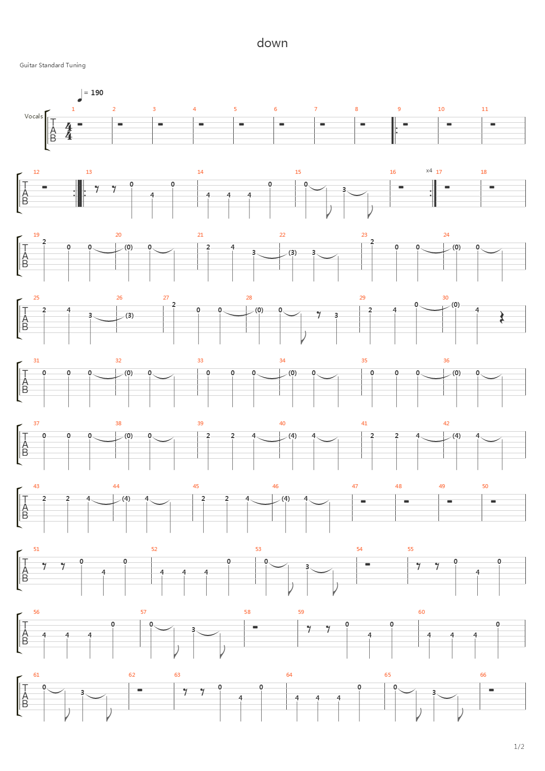 Down吉他谱