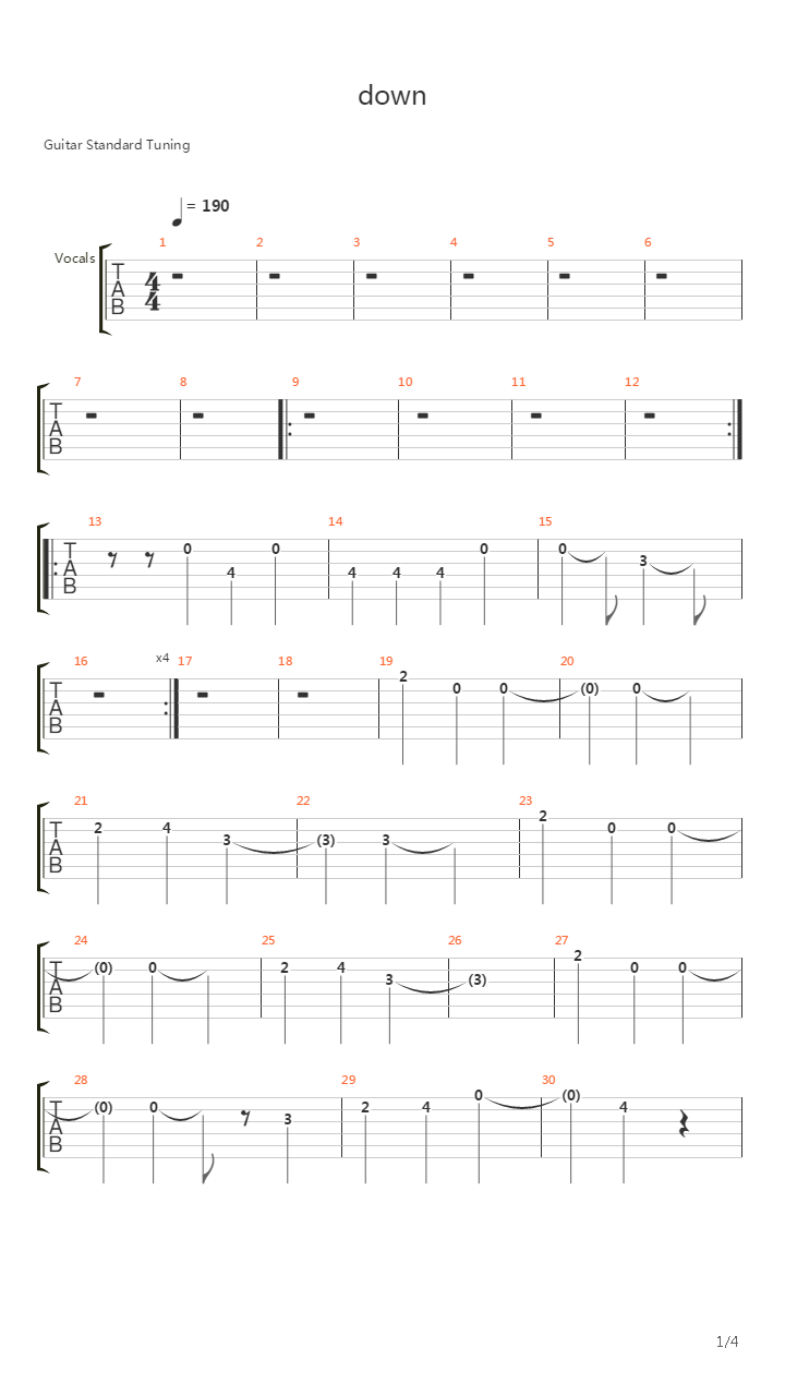 Down吉他谱