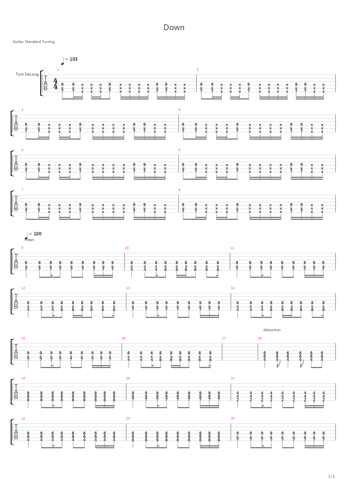 Down吉他谱