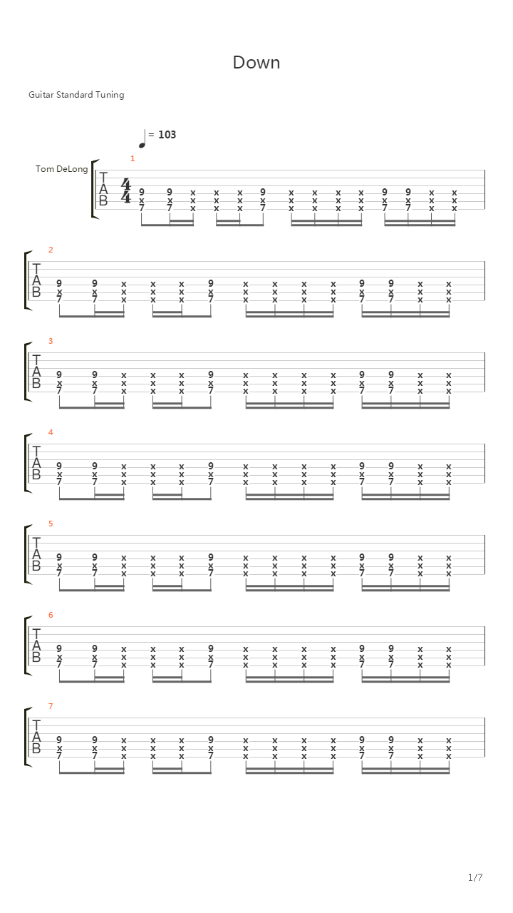 Down吉他谱