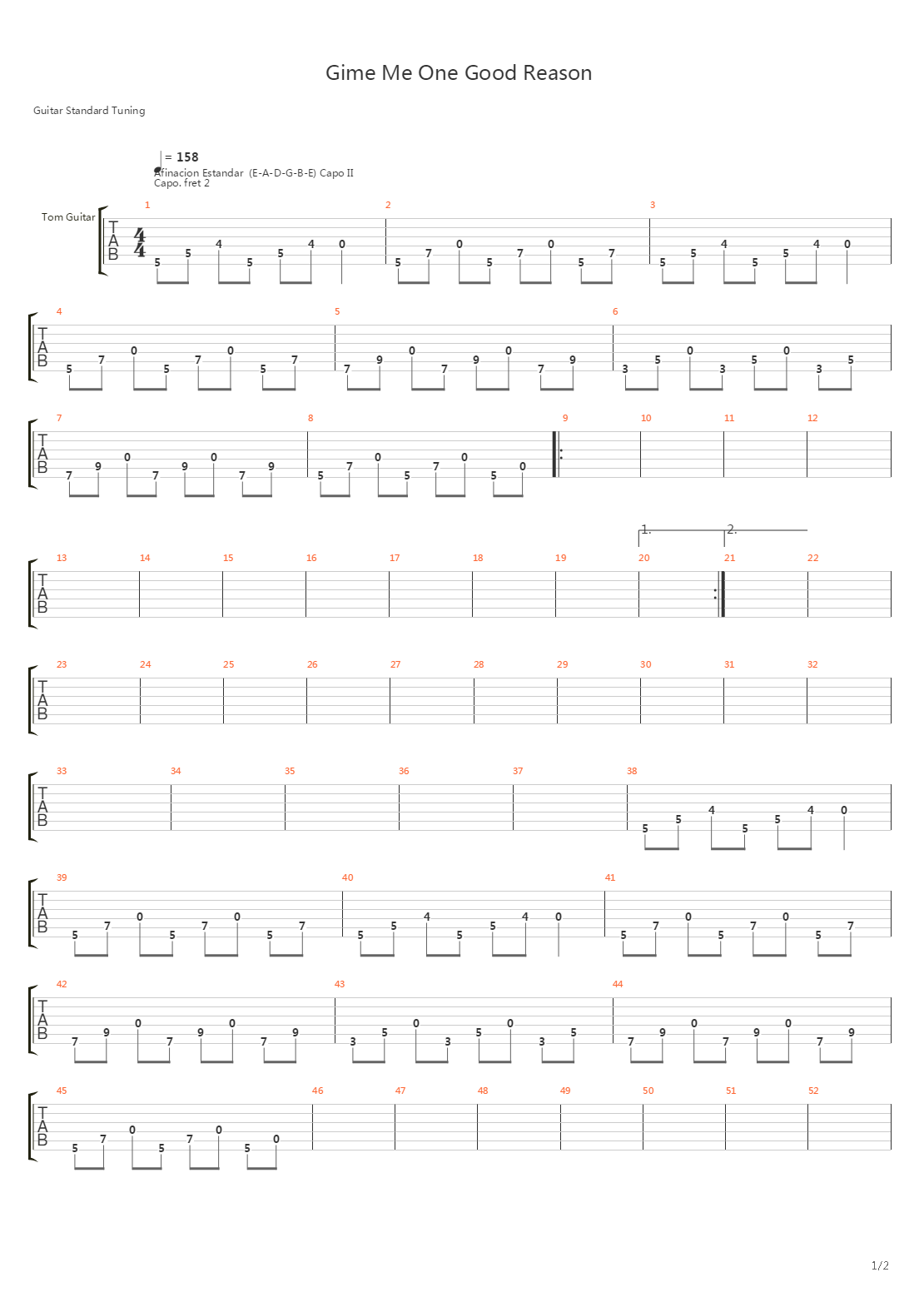 Give Me One Reason吉他谱