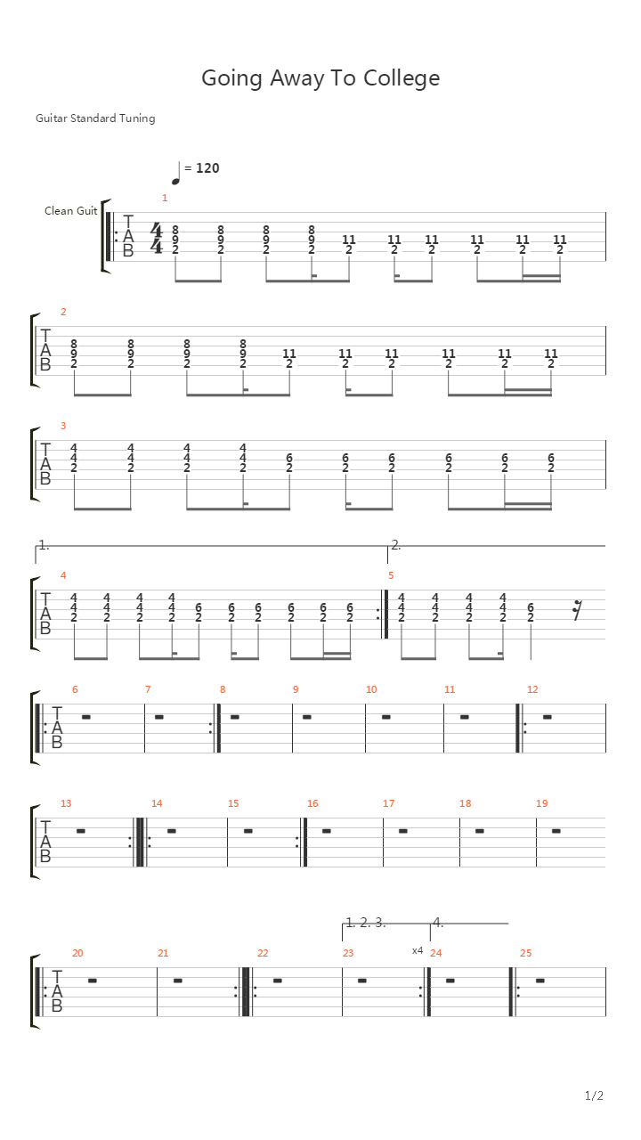 Going Away To College吉他谱