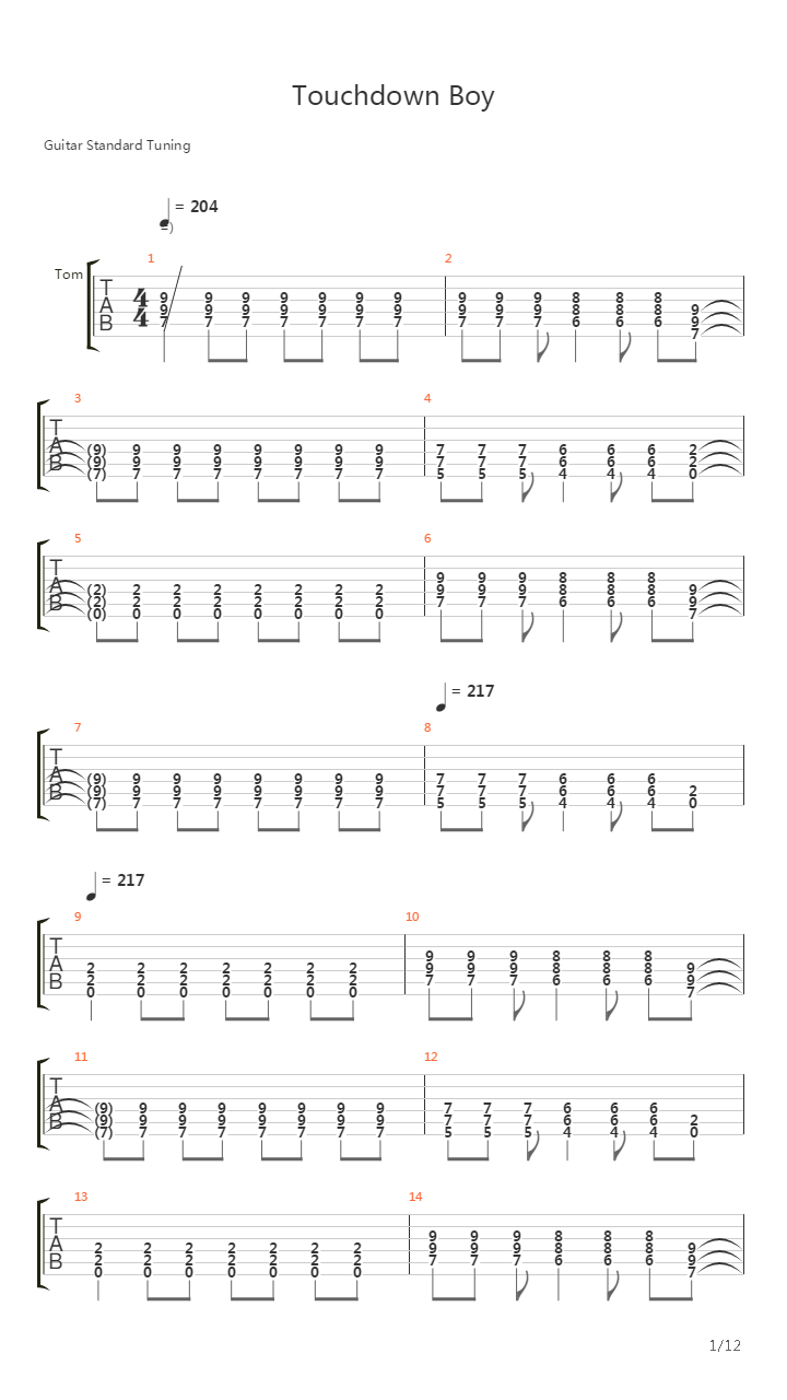 Touchdown Boy吉他谱