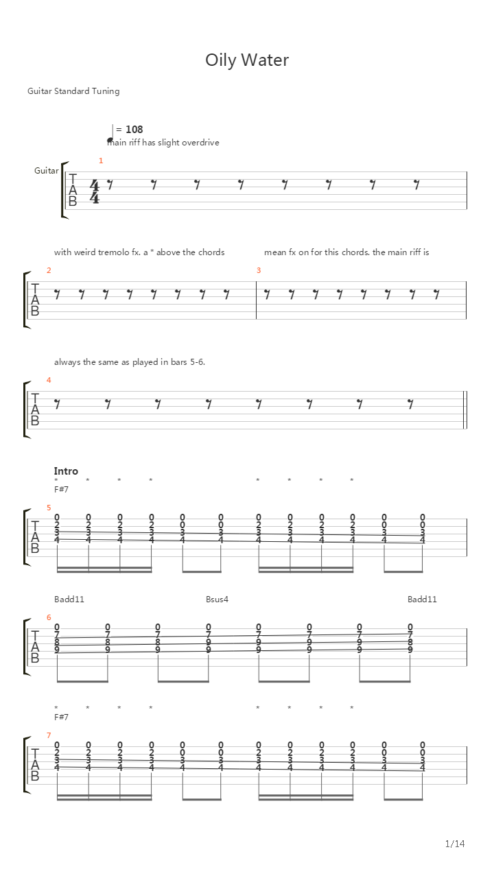 Oily Water吉他谱