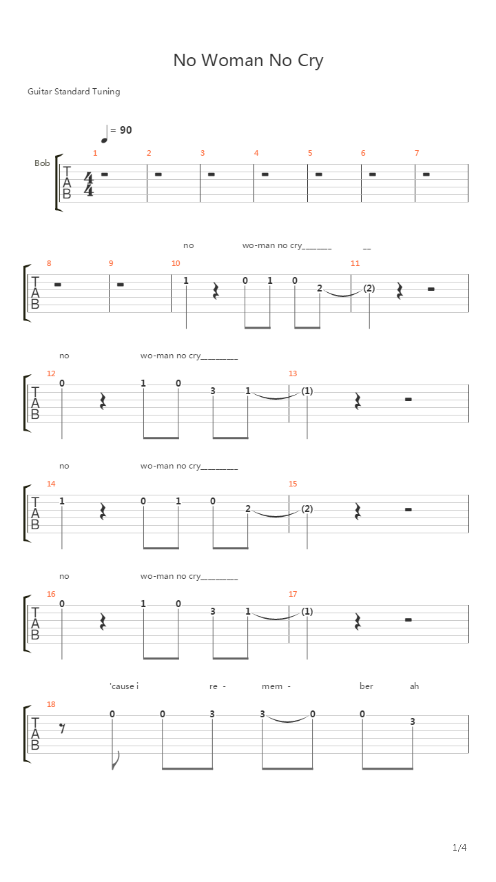 No Woman No Cry吉他谱