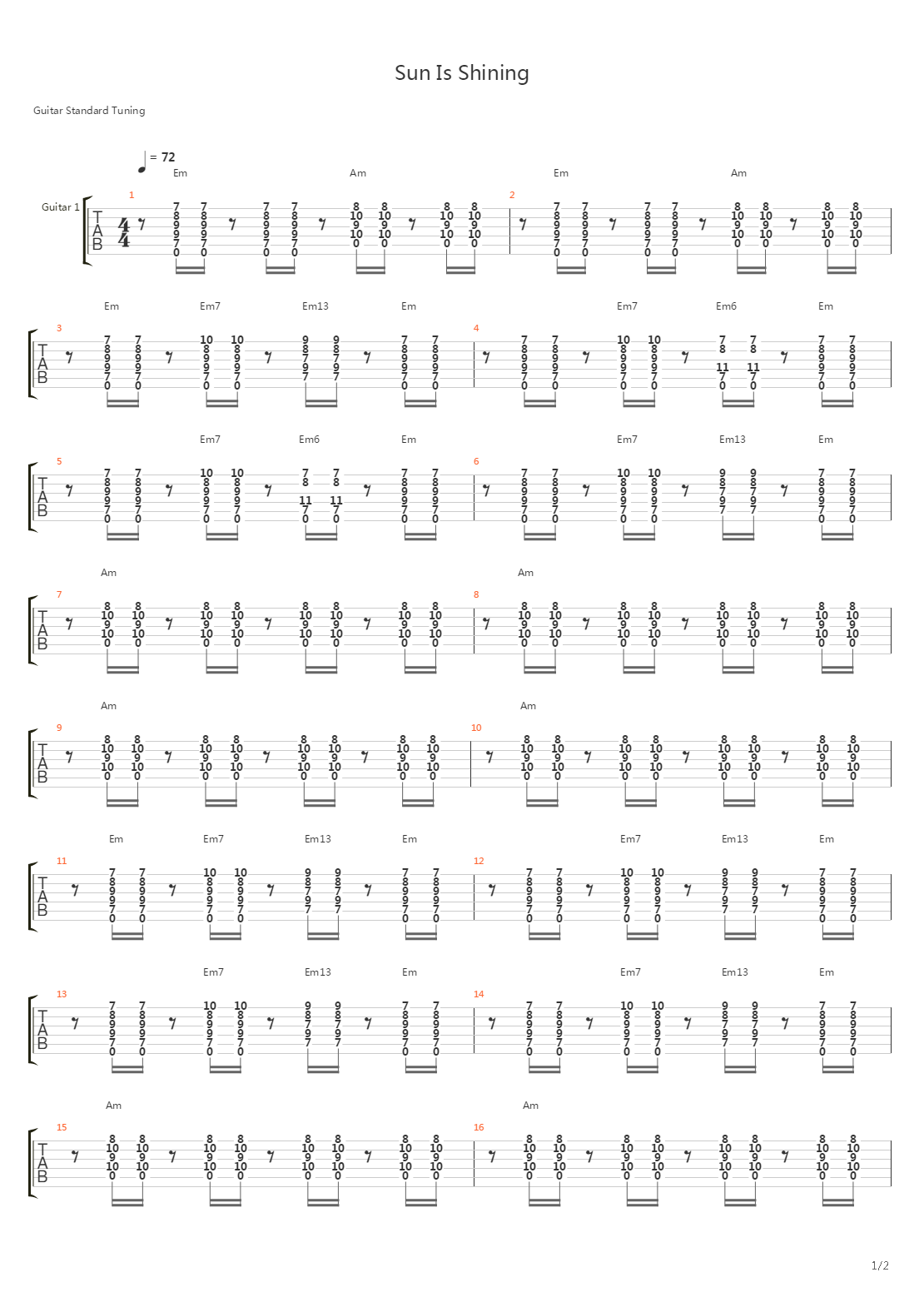 Sun Is Shining吉他谱
