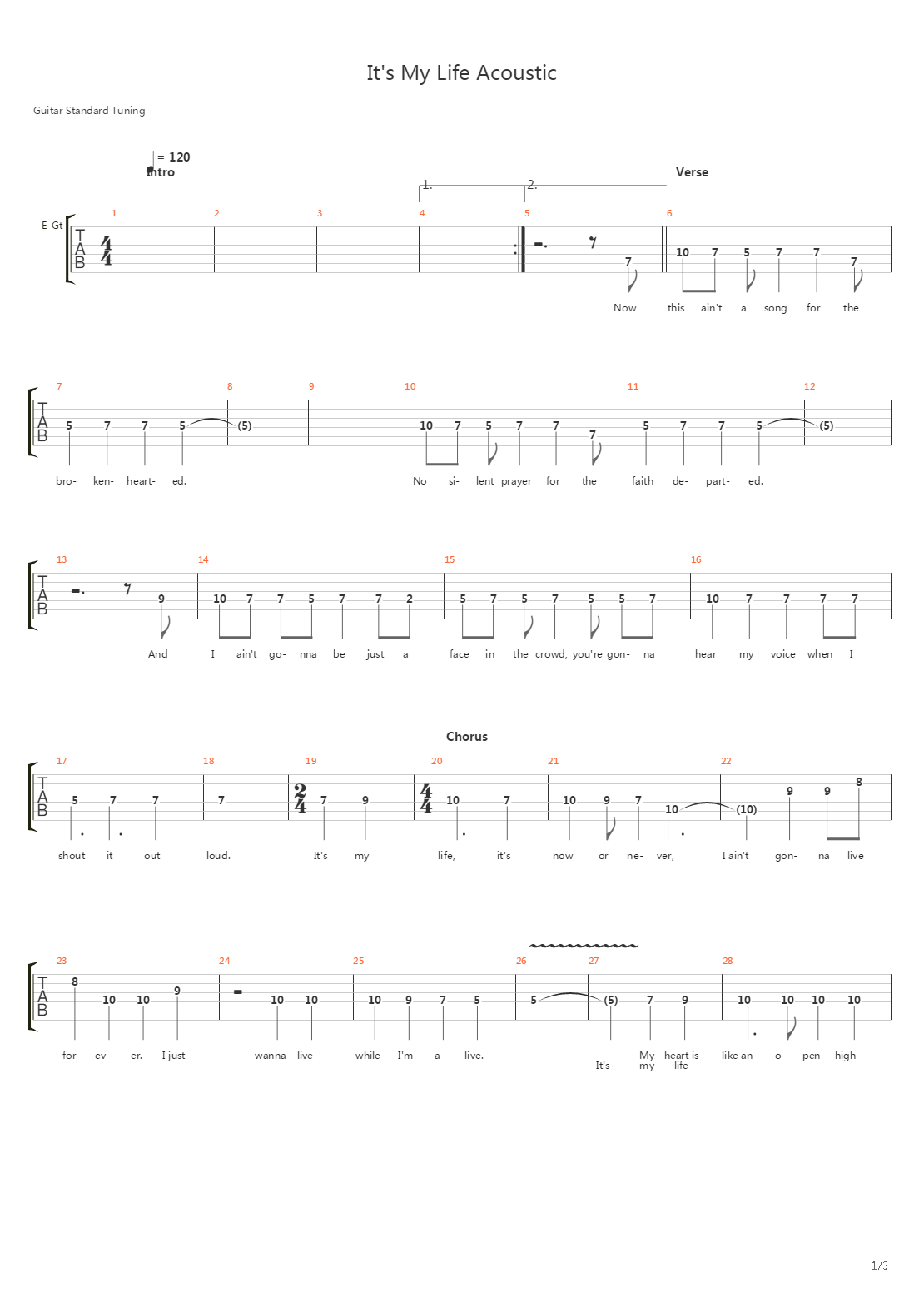 It's My Life (Acoustic)吉他谱