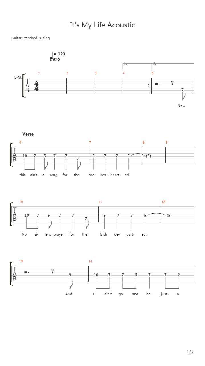 It's My Life (Acoustic)吉他谱