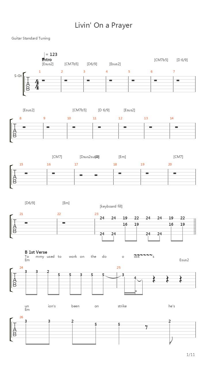 Livin' On A Prayer (All Instruments)吉他谱