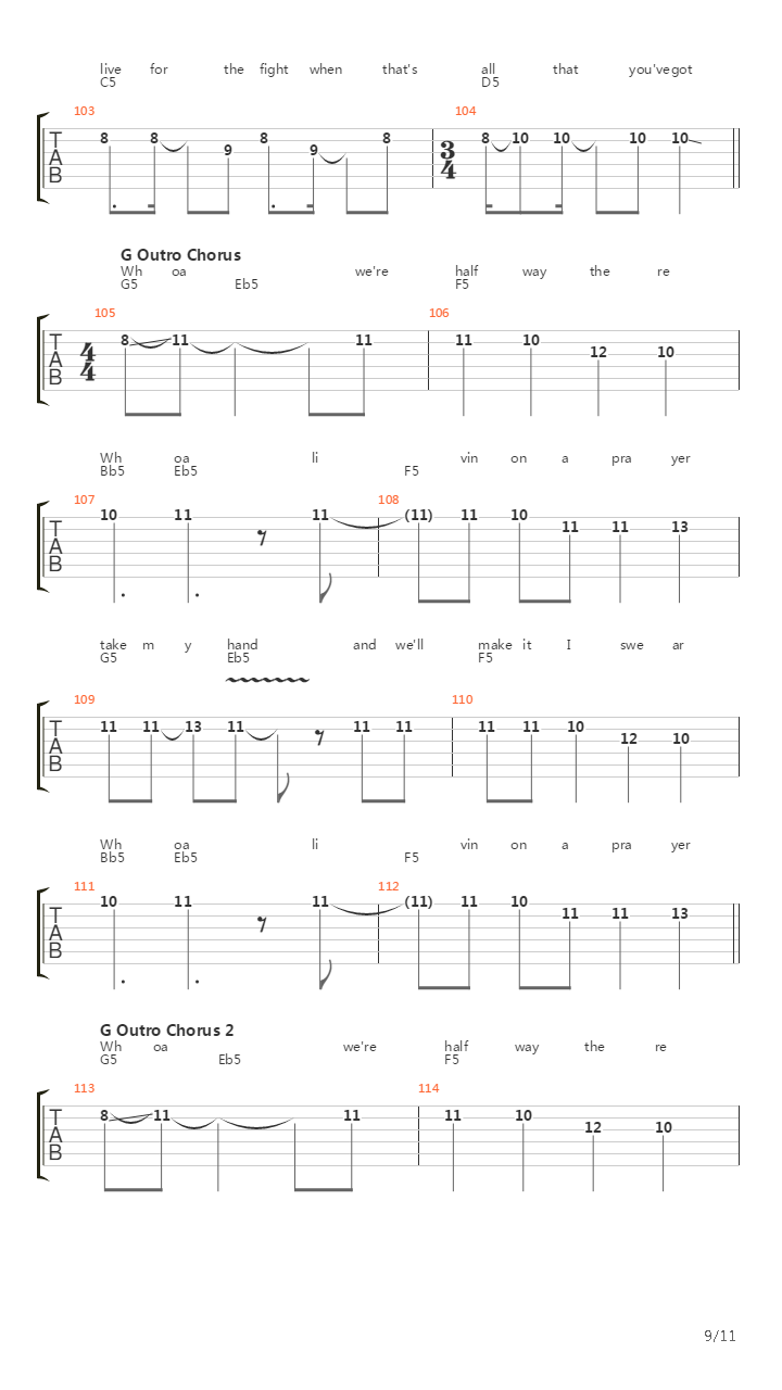 Livin' On A Prayer (All Instruments)吉他谱