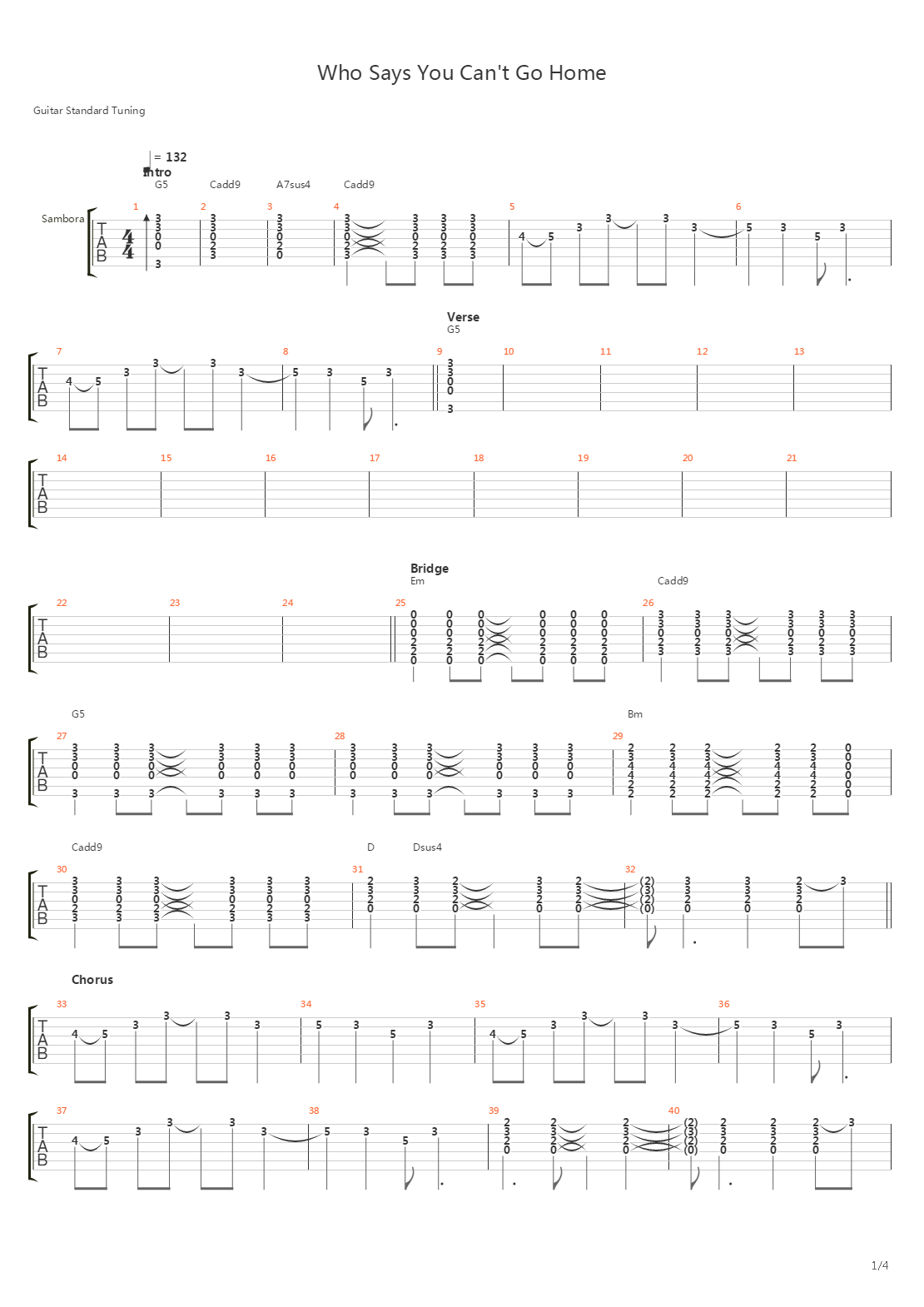 Who Says You Cant Go Home吉他谱