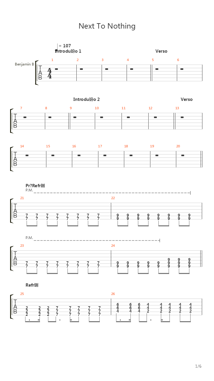 Next To Nothing吉他谱