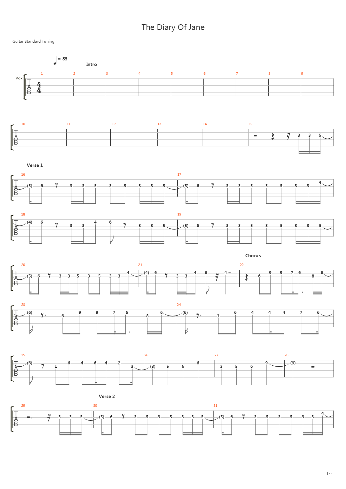 The Diary Of Jane吉他谱