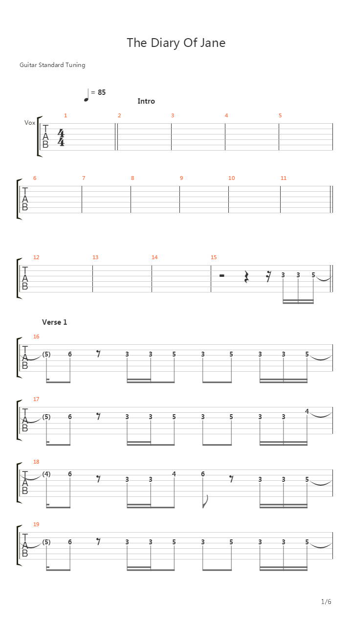 The Diary Of Jane吉他谱
