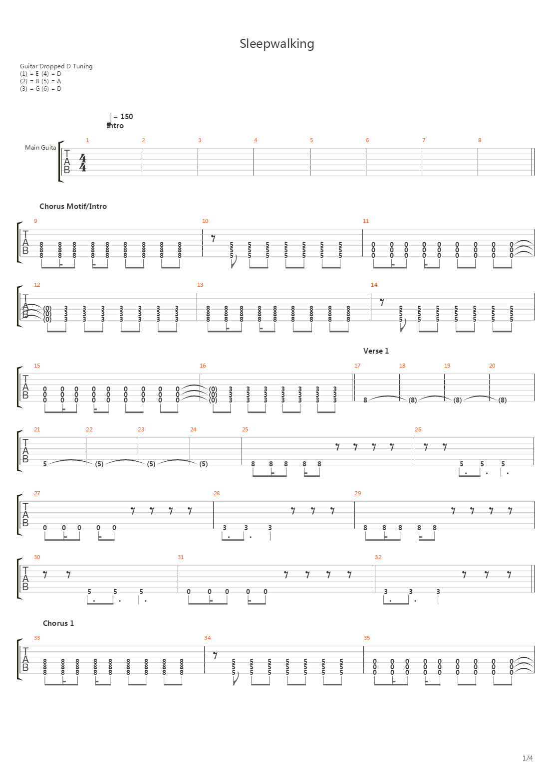 Sleepwalking吉他谱