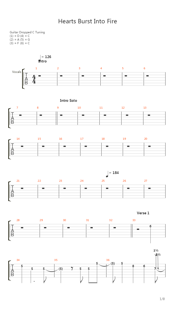 Hearts Burst Into Fire吉他谱