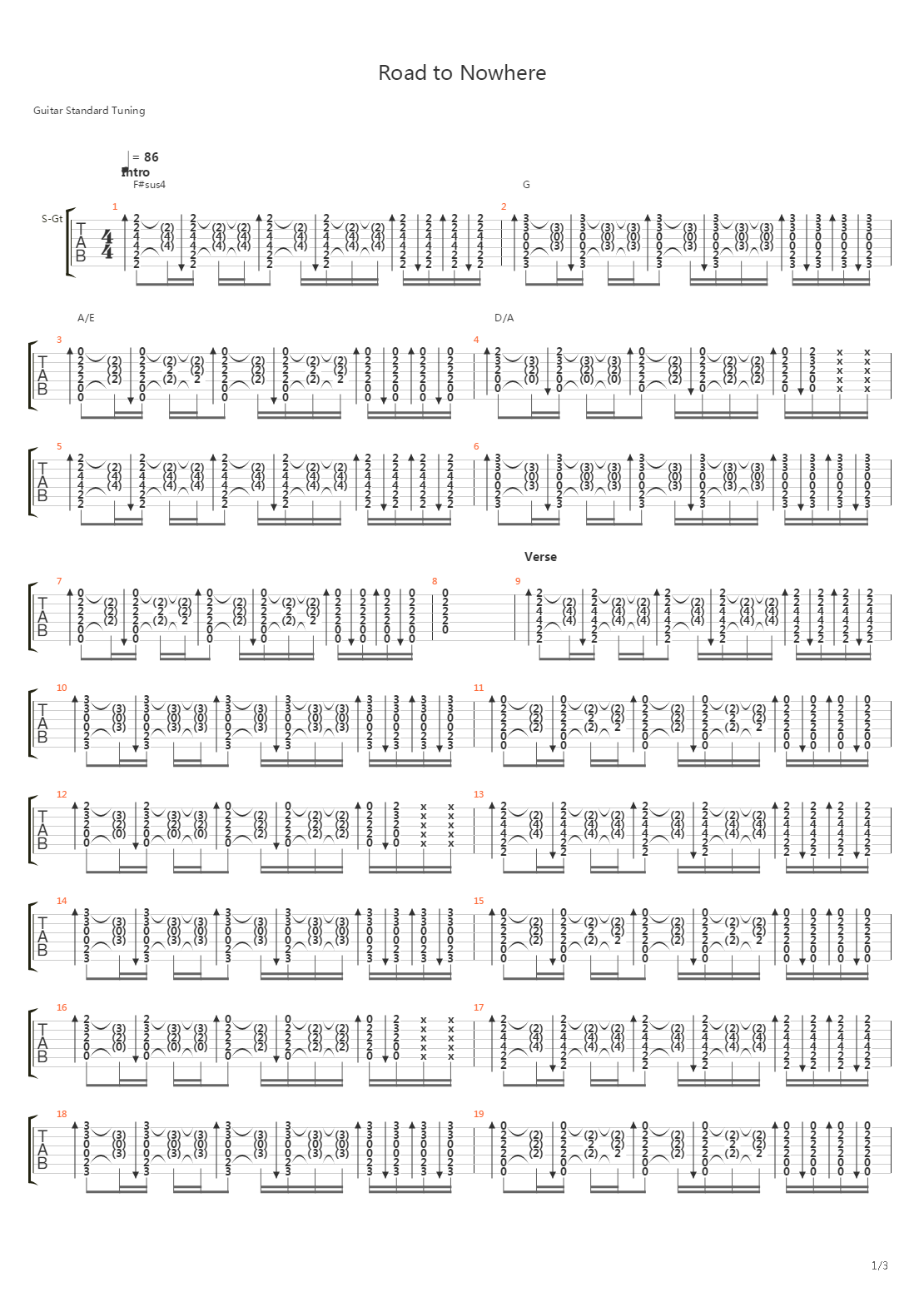 Road To Nowhere (acoustic)吉他谱