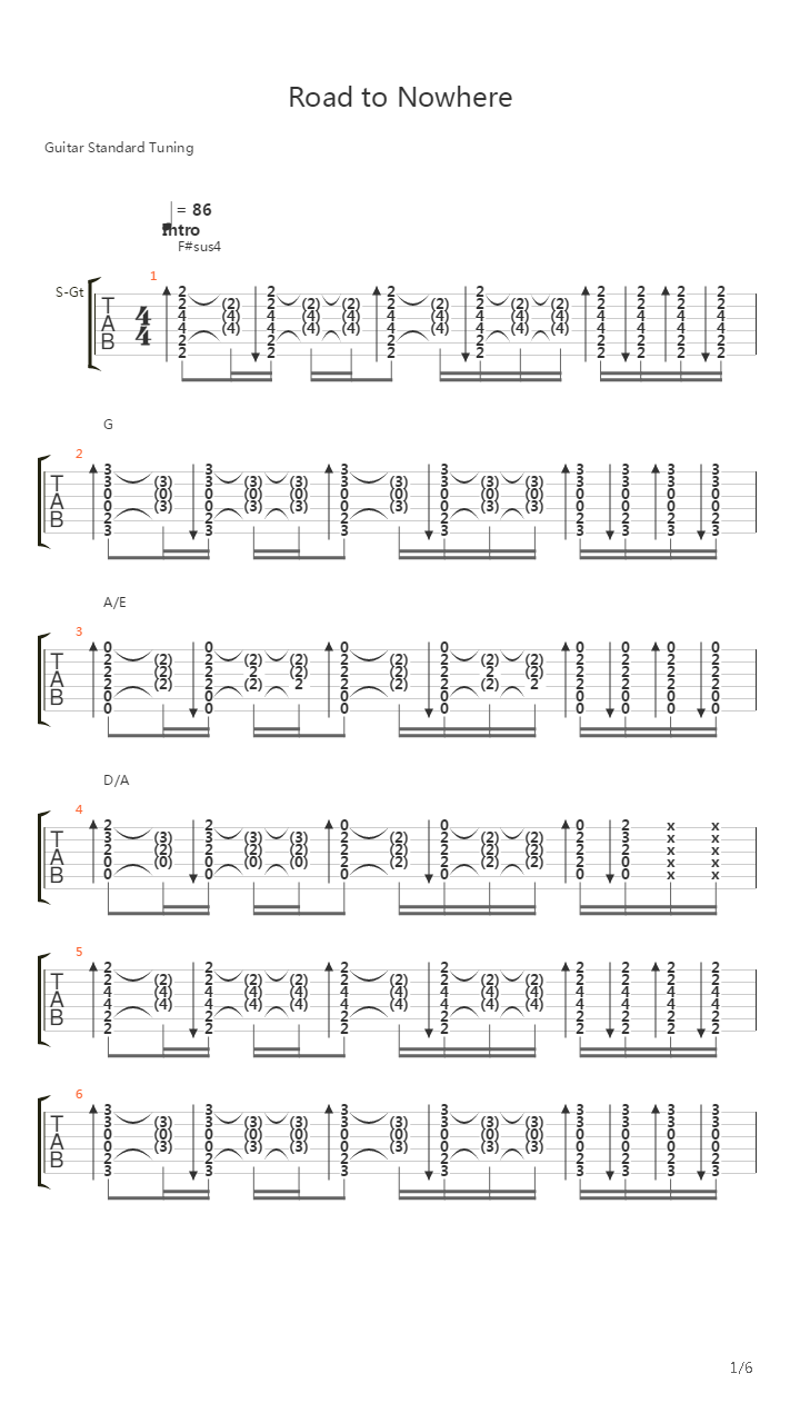 Road To Nowhere (acoustic)吉他谱
