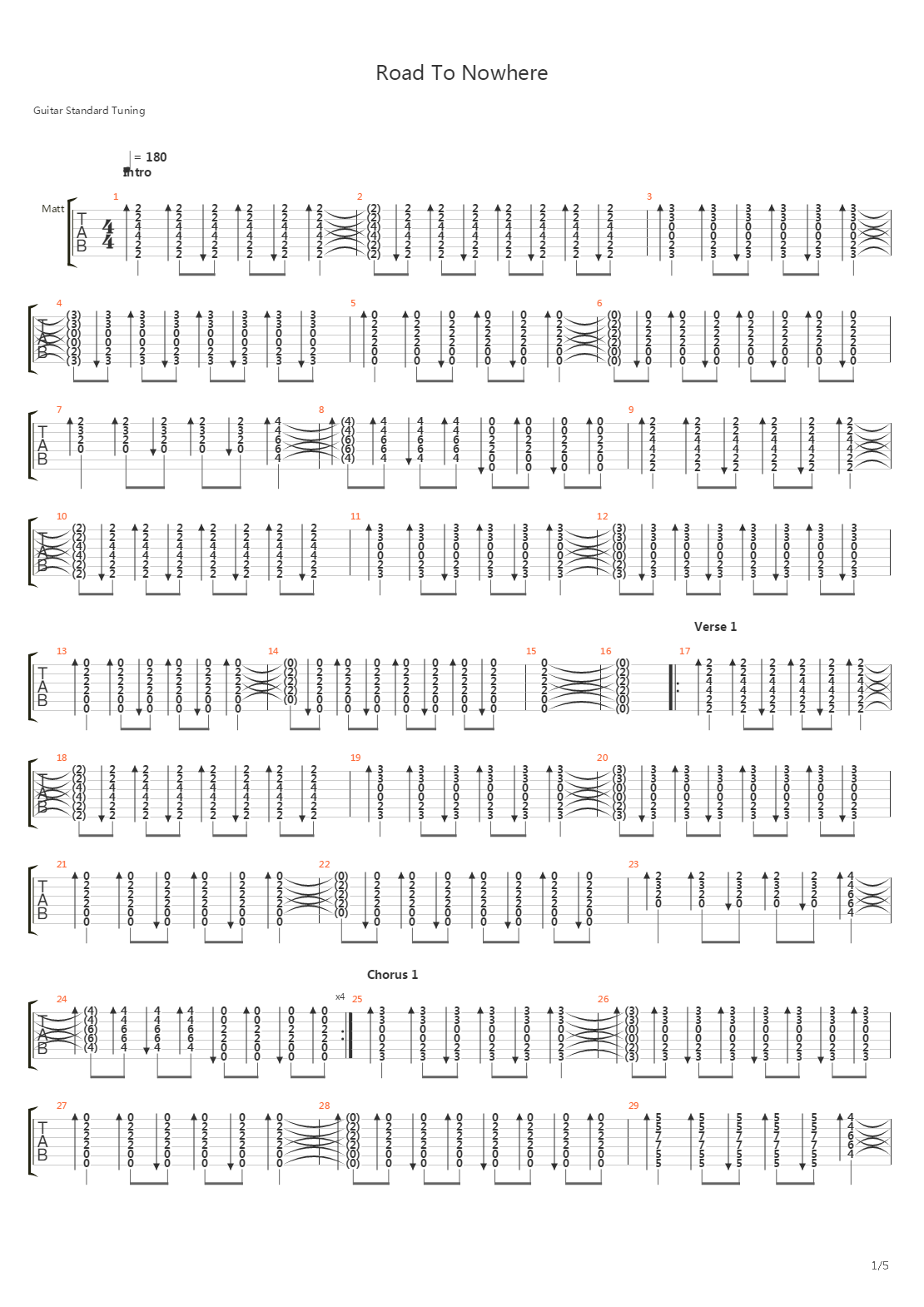 Road To Nowhere吉他谱
