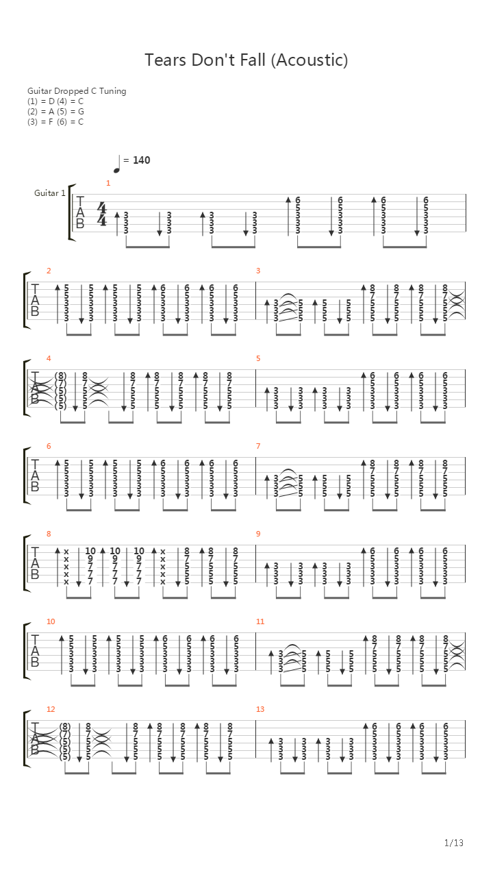 Tears Don't Fall (acoustic)吉他谱